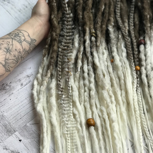 Brown to white ombre synthetic crochet dreadlocks-7