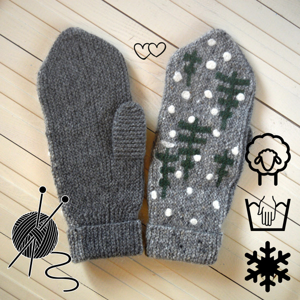 mittens-snowing-winter-fir-forest-natural-wool-grey-color-warming-cold-weather-knitted-handmade-warm-hugs