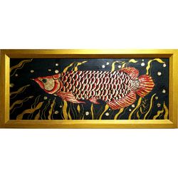 Arowana Painting Fish Original Art Dragon Fish Wall Art Gold Fish by PaintingDollsByZoe