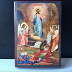 Jesus Christ Victorious Resurrection icon | High quality lithography print on wood | Reproduction | Size: 19 x 13 cm