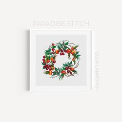 rosehip wreath cross stitch pattern pdf and sag