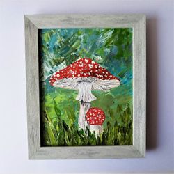 Mushroom painting, Cute mushroom paintings, Fly agaric impasto painting, Toadstool picture framed wall art
