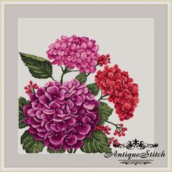 Red Hydrangea Bouquet 54 Vintage Cross Stitch Pattern PDF