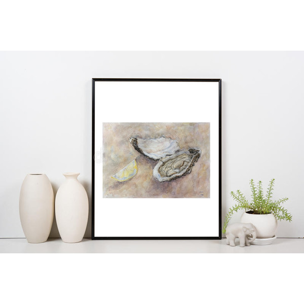 "Oysters with lemon" watercolor painting stilllife clam shell seafood painting original wall art