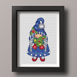 winter gnome girl cross stitch pattern pdf, gnome cross stitch, christmas gnome, christmas cross stitch