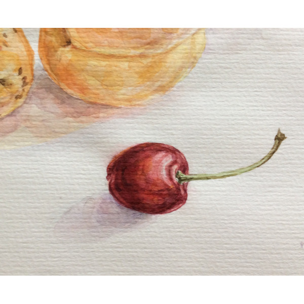 "Apricots and cherry" watercolor painting fruit small artwork original wall art still life