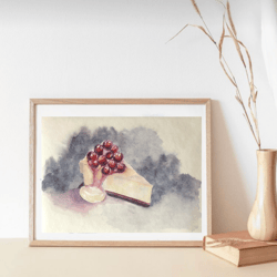 Cheesecake food painting kitchen wall art original watercolour hand painted modern painting