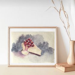 cheesecake food painting kitchen wall art original watercolour hand painted modern painting