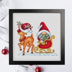 Gnome cross stitch pattern PDF, gnome with deer, christmas gnome, christmas deer cross stitch, christmas cross stitch