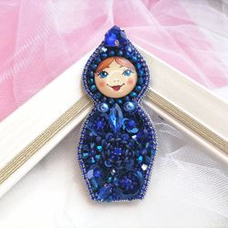 Matryoshka brooch, matryoshka doll, matryoshka pin, embroidered brooch, brooch
