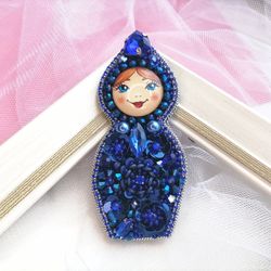 matryoshka brooch, matryoshka doll, matryoshka pin, embroidered brooch, brooch
