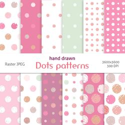 Hand Drawn Polka Dot Patterns, Digital Paper Pack, Scrapbook Bundle