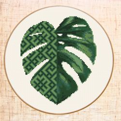 Monstera Leaf cross stitch pattern Modern cross stitch Ethnic embroidery Palm Leaf cross stitch Monstera leaf embroidery
