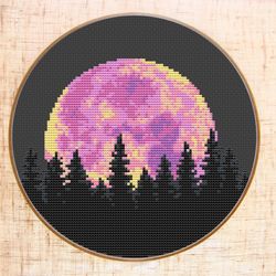 moon cross stitch pattern modern cross stitch forest cross stitch woodland embroidery celestial cross stitch pdf