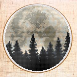 forest and moon cross stitch pattern modern cross stitch forest cross stitch woodland embroidery pdf
