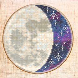Moon Cross Stitch Pattern Modern Cross Stitch Starry Night sky Cross Stitch Space Galaxy cross stitch PDF