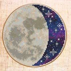 moon cross stitch pattern modern cross stitch starry night sky cross stitch space galaxy cross stitch pdf