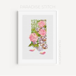 Roses  and Cotton cross stitch pattern PDF and Sag