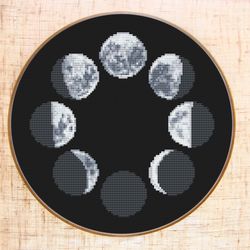 Moon phases cross stitch pattern Modern cross stitch Celestial cross stitch Lunar embroidery Hoop art Astronomy