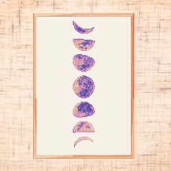 Moon phases cross stitch pattern Modern cross stitch Celestial Space cross stitch Lunar embroidery Counted cross stitch