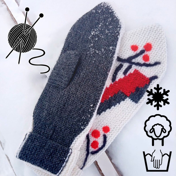mittens-winter-nature-red-birds-rowan-berries-natural-wool-warming-hands-knitted-handmade-comfort-walking