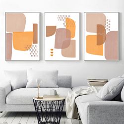Abstract Shapes Art Set Of 3 Prints Large Triptych Geometric Poster Orange Wall Art Instant Download Abstract Modern Art