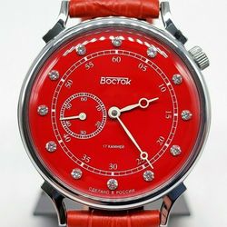 Vostok Prestige 2403 Shifted Second Red Dial Phianite Cubic Zirconia 581590 New Vintage style mechanical watch
