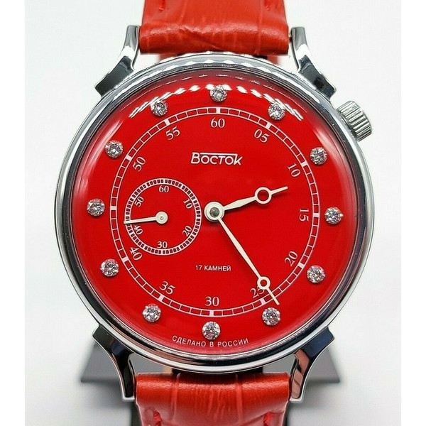 Vintage-style-mechanical-watch-Vostok-Prestige-2403-Shifted-Second-Hand-Red-Dial-Phianite-Cubic-Zirconia-581590-1