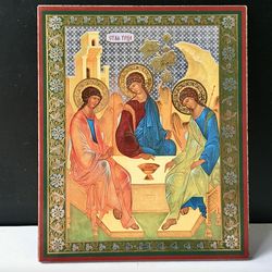 St Trinity (Andrei Rublev, Copy) | wooden icon, gold and silver foiled | lithography print | Size: 5,5" x 4"