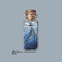 whale cross stitch pattern, sea cross stitch pattern, bottle cross stitch pattern, cute cross stitch pattern in pdf