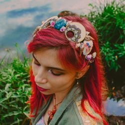 mermaid's treasures headband- bohemian festival tiara with shells and crystals, hippie crown