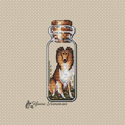 Collie cross stitch pattern, dog cross stitch pattern, bottle cross stitch pattern, modern cross stitch pattern in pdf