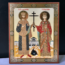 Saints Constantine and Helen | Lithography icon print on Wood | Size: 5 1/4" x 4 1/2"