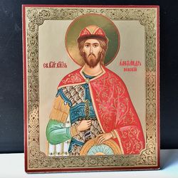Saint Alexander Nevsky | Lithography Icon Print On Wood | Size: 5 1/4" X 4 1/2"