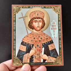 Holy Emperor Constantine Equal to the Apostles | Lithography icon print on Wood | Size: 5 1/4" x 4 1/2"