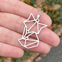 Geometric fox necklace, Stainless steel jewelry