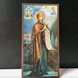 The Bogolyubskaya icon of the Mother of God | Lithography icon print on Wood | Size: 8 1/2" x 4"