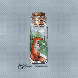 forest tale cross stitch pattern, fox cross stitch pattern, winter cross stitch pattern, bottle cross stitch pattern