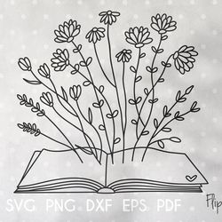 Book with Wildflowers svg, Summer svg botanical clipart