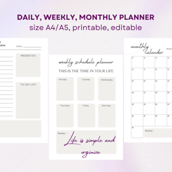 planner set- daily planner, weekly planner, monthly planner, printable pdf planner, planner inserts,a4/a5/letter