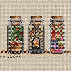 Merry christmas cross stitch pattern, New Year cross stitch pattern, bottle cross stitch, winter, pdf, gift, jar
