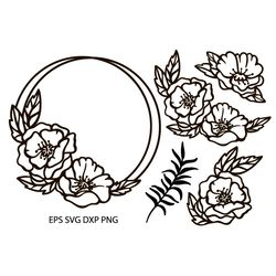 POPPY WREATH Svg Eps Dxf Png Vector From Flowers For Plotter
