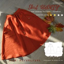 Skirt Audrey PDF Sewing Pattern, Size XL, XXL, 3XL, Buttoned Skirt Digital Pattern