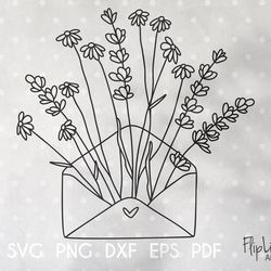 Envelope with flowers SVG & PNG, Wildflower lavender daisy