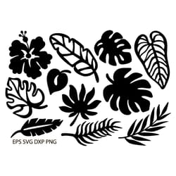 tropical silhouettes of leaves svg eps dxf vector for plotter