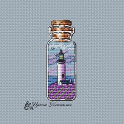 lighthouse cross stitch pattern, sea cross stitch, bottle cross stitch pattern, modern cross stitch pattern in pdf