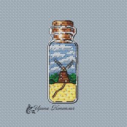 mill cross stitch pattern, bottle cross stitch pattern, sammer cross stitch pattern in pdf