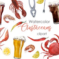 Watercolor Crustacean Clipart, Nautical art. Watercolor bar menu. Caffe menu. Watercolor invitation. Crab, Lobster png