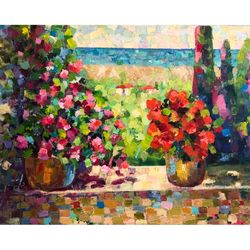 tuscany painting tuscan landscape original oil stretched canvas flower wall art mosaic style