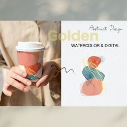 Watercolor Printable Abstract Art Clipart / Modern Abstract Wall Art / Golden Brushes / Abstract Design / PNG